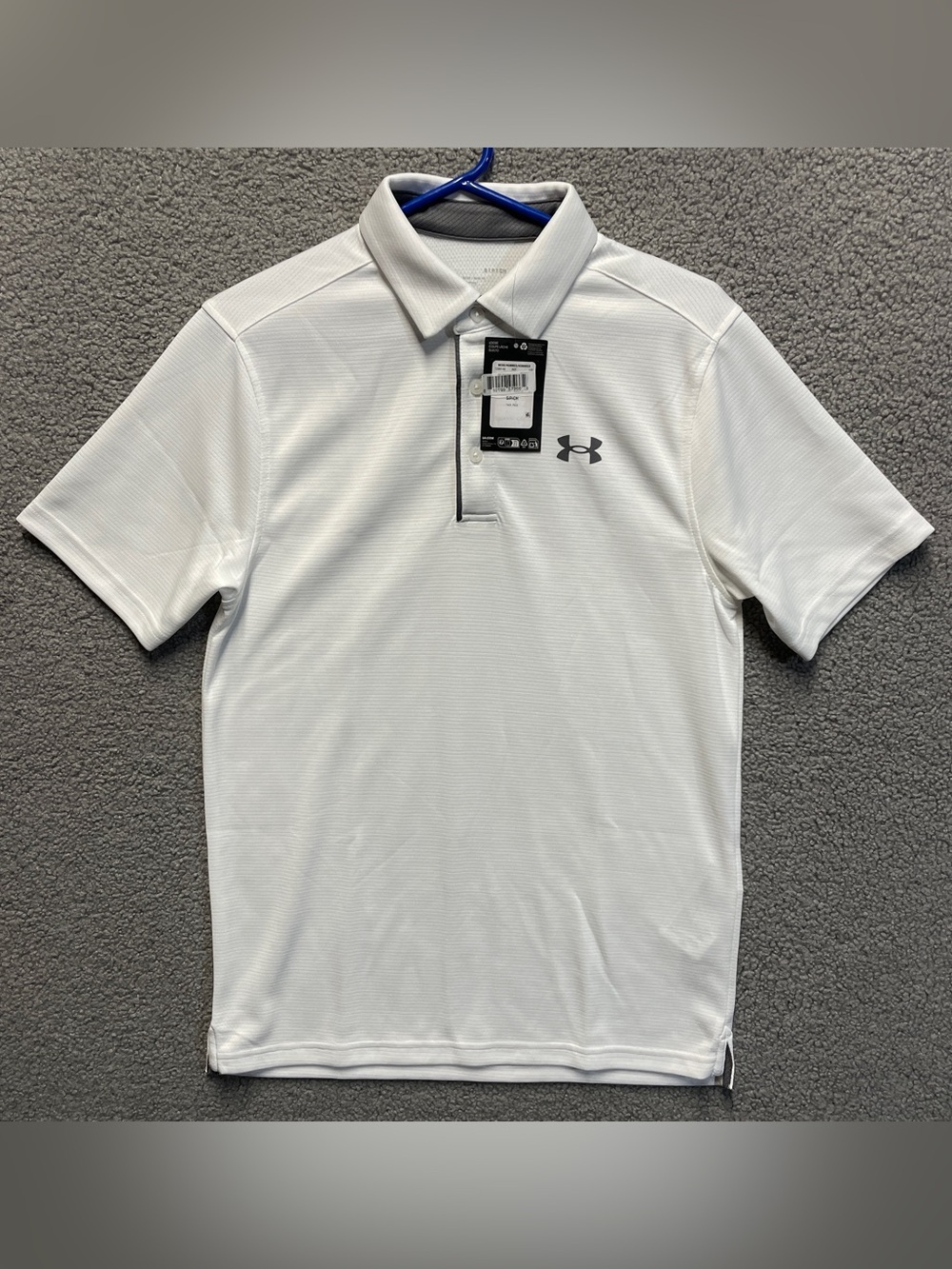 Under Armour Mens Sz Small Tech Golf Polo White / Graphite Classic Short Sleeve